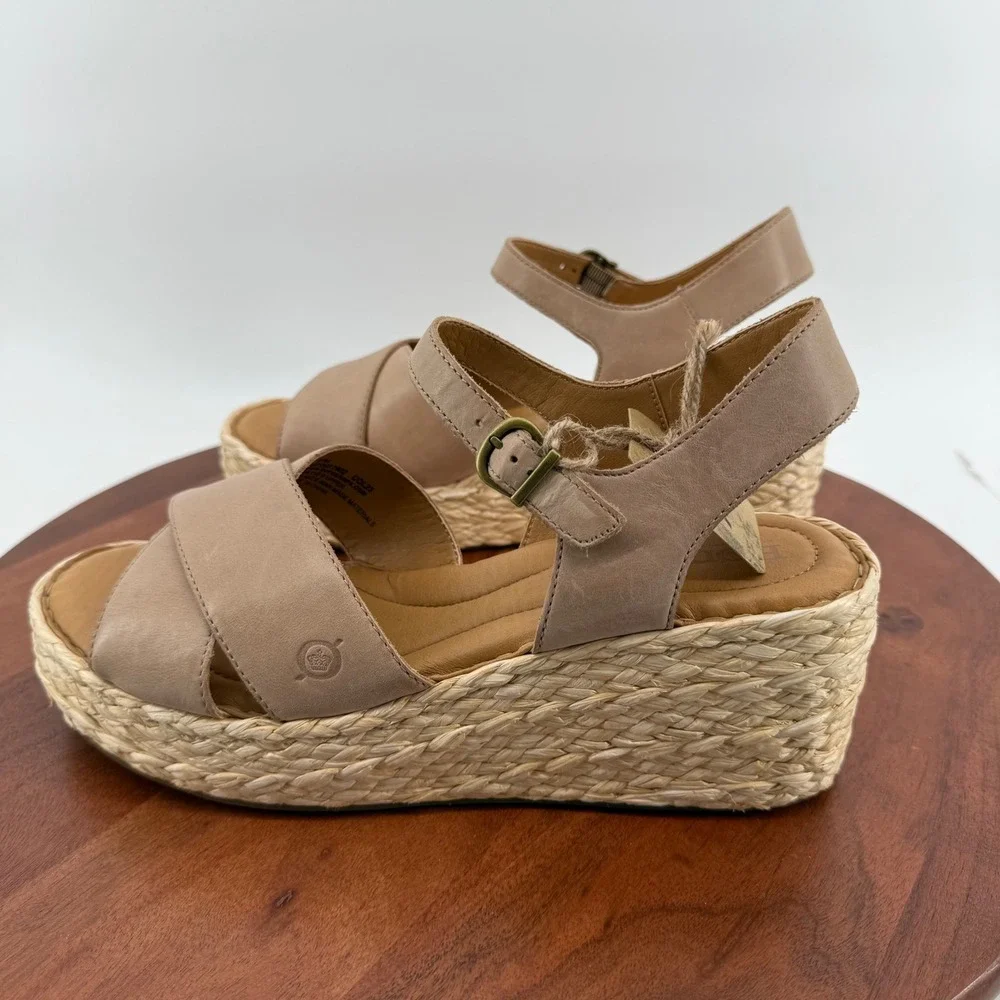 Born Moriah Wedge Sandals Womens Natural Leather Espadrille Platform BOHO 11M